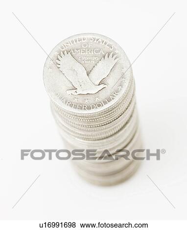 Stock Photo - Stack of American coins on white background. Fotosearch