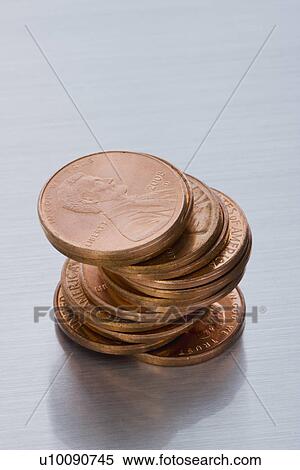 Stack of US one cent coins View Large Photo Image Stock Photography - Stack of US one cent coins. Fotosearch