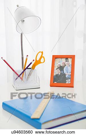 Stock Image - Stationery on desk. Fotosearch