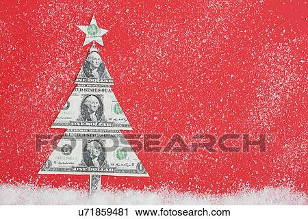 Stock Image - Studio shot of Christmas tree produced of US currency. Fotosearch
