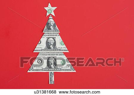 Studio shot of Christmas tree produced of US currency View Large Photo Image Stock Photo - Studio shot of Christmas tree produced of US currency. Fotosearch