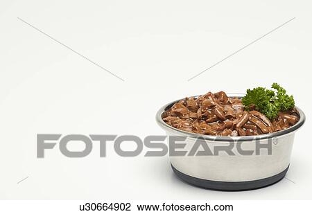 Stock Image - Studio shot of dog food in bowl. Fotosearch