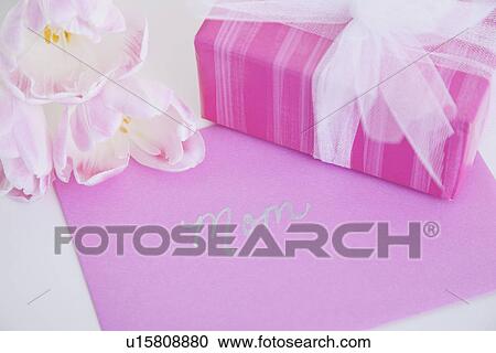 Studio shot of gift, flowers and greeting card for mother View Large Photo Image Stock Image - Studio shot of gift, flowers and greeting card for mother. Fotosearch