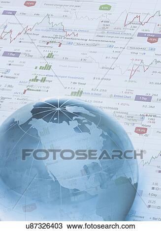 Studio shot of globe on financial pages View Large Photo Image Stock Image - Studio shot of globe on financial pages. Fotosearch