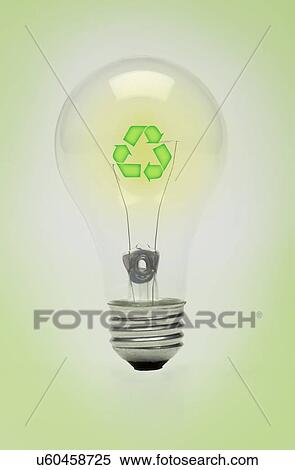 Stock Photography - Studio shot of light bulb with recycling symbol inside. Fotosearch