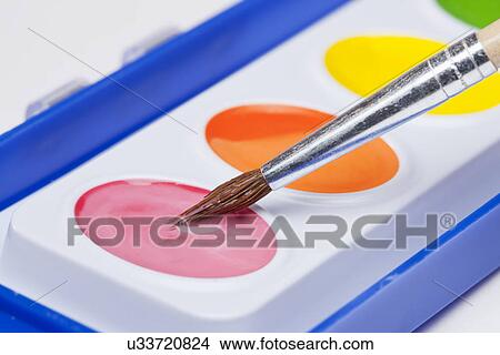 Studio shot of multicolored paints and paintbrush View Large Photo Image Picture - Studio shot of multicolored paints and paintbrush. Fotosearch