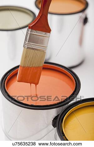 Stock Photo - Studio shot of paint brush and paint cans. Fotosearch