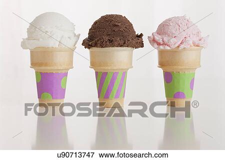 Three flavored ice creams View Large Photo Image Stock Photo - Three flavored ice creams. Fotosearch