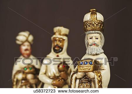 Stock Image - Three Wise Men nativity statues. Fotosearch