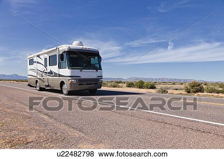 Stock Photo - USA, Arizona, Motor home on road. Fotosearch