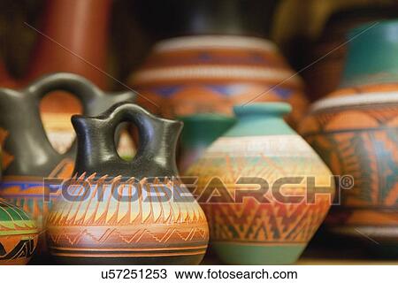 USA, Arizona, Phoenix, Row of colorful clay vases View Large Photo Image Stock Image - USA, Arizona, Phoenix, Row of colorful clay vases. Fotosearch