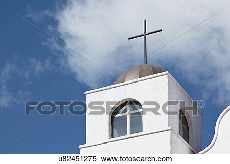 USA, Arizona, White church tower View Large Photo Image Stock Photography - USA, Arizona, White church tower. Fotosearch
