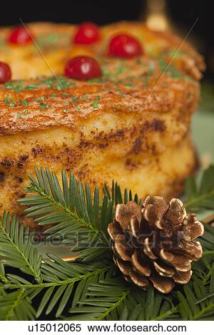 Stock Photography - USA California, Fairfax, cheesecake and Christmas decoration. Fotosearch
