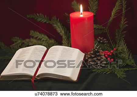 USA California, Fairfax, christmas still life with bible and candle View Large Photo Image Stock Image - USA California, Fairfax, christmas still life with bible and candle. Fotosearch