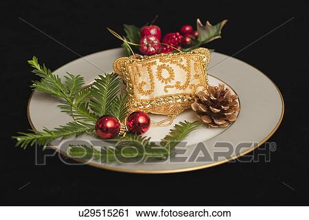 USA California, Fairfax, plate with Christmas decoration View Large Photo Image Stock Image - USA California, Fairfax, plate with Christmas decoration. Fotosearch