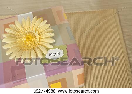 Stock Photo - USA, California, La Quinta, Mother's Day gift with greeting card. Fotosearch