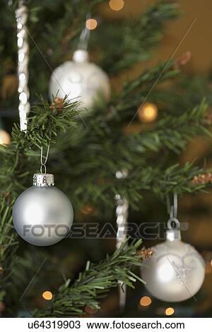 USA, California, La Quinta, Silver Christmas ornaments and lights on Christmas tree View Large Photo Image Stock Image - USA, California, La Quinta, Silver Christmas ornaments and lights on Christmas tree. Fotosearch