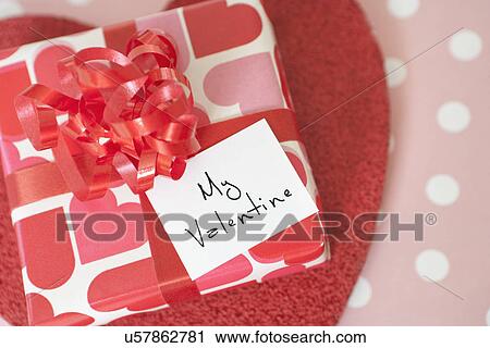 Stock Image - USA, California, La Quinta, Valentine's Day gift with greeting card. Fotosearch