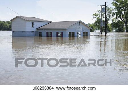 USA, Illinois, Building in flood View Large Photo Image Picture - USA, Illinois, Building in flood. Fotosearch