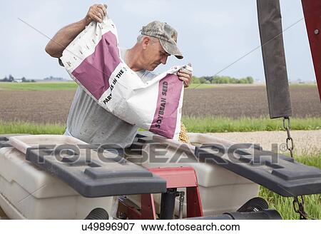 USA, Illinois, Farmer putting seeds into sowing machine View Large Photo Image Stock Photo - USA, Illinois, Farmer putting seeds into sowing machine. Fotosearch