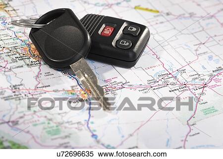 USA, Illinois, Metamora, Car keys on map View Large Photo Image Stock Photography - USA, Illinois, Metamora, Car keys on map. Fotosearch