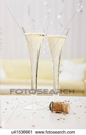 Stock Image - USA, Illinois, Metamora, Champagne flutes. Fotosearch