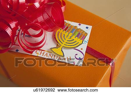 Stock Image - USA, Illinois, Metamora, Chanukah gift and greeting card. Fotosearch