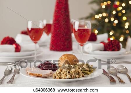 USA, Illinois, Metamora, Christmas table View Large Photo Image Stock Photo - USA, Illinois, Metamora, Christmas table. Fotosearch