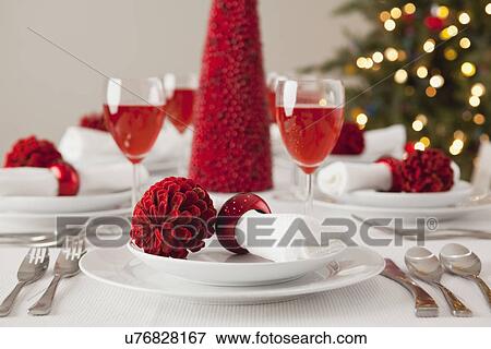 USA, Illinois, Metamora, Christmas table View Large Photo Image Stock Photo - USA, Illinois, Metamora, Christmas table. Fotosearch