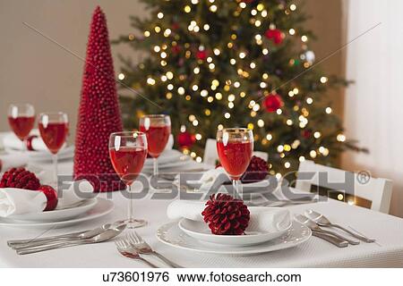 Stock Photograph - USA, Illinois, Metamora, Christmas table. Fotosearch
