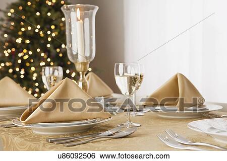 Stock Photograph - USA, Illinois, Metamora, Christmas table. Fotosearch