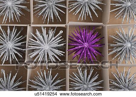 Picture - USA, Illinois, Metamora, Close up of Christmas ornaments in box. Fotosearch