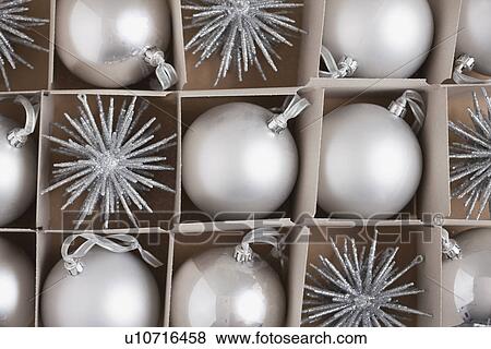 USA, Illinois, Metamora, Close up of Christmas ornaments in box View Large Photo Image Stock Photo - USA, Illinois, Metamora, Close up of Christmas ornaments in box. Fotosearch