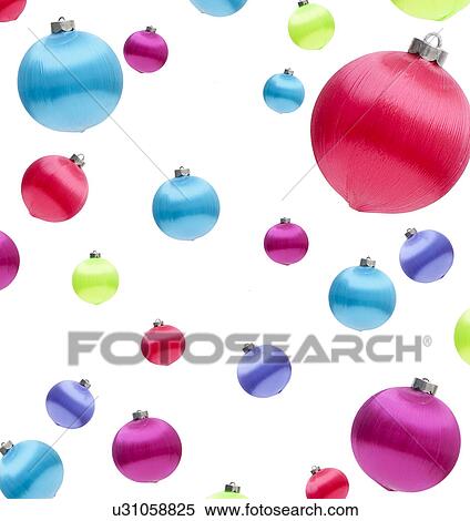 USA, Illinois, Metamora, Colorful Christmas ornaments against white background View Large Photo Image Stock Photography - USA, Illinois, Metamora, Colorful Christmas ornaments against white background. Fotosearch