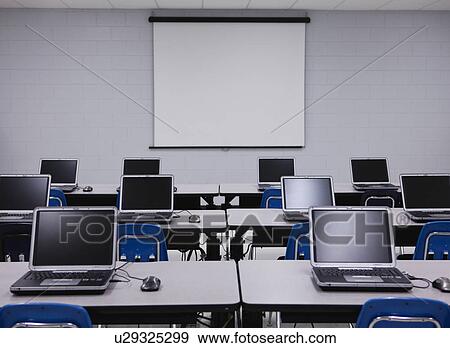 Stock Photo - USA, Illinois, Metamora, Empty computer lab. Fotosearch