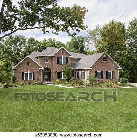 USA, Illinois, Metamora, Exterior of large suburban house View Large Photo Image Stock Photo - USA, Illinois, Metamora, Exterior of large suburban house. Fotosearch
