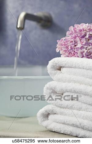 Stock Photography - USA, Illinois, Metamora, focus on bathroom accessories. Fotosearch