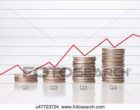 Picture - USA, Illinois, Metamora, Graph of US coins showing quarterly profit. Fotosearch