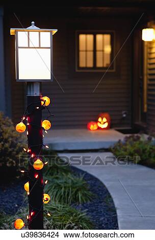 Picture - USA, Illinois, Metamora, House decorated for Halloween. Fotosearch