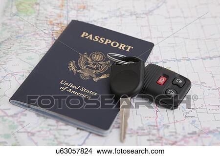 USA, Illinois, Metamora, Passport and car keys on map View Large Photo Image Picture - USA, Illinois, Metamora, Passport and car keys on map. Fotosearch