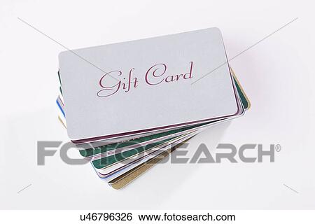 Stock Photograph - USA, Illinois, Metamora, Stack of gift cards. Fotosearch
