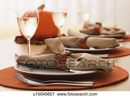 Stock Photo - USA, Illinois, Metamora, Table setting. Fotosearch