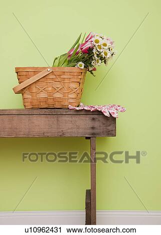 USA, Illinois, Metamora, Wildflowers in basket on table View Large Photo Image Stock Image - USA, Illinois, Metamora, Wildflowers in basket on table. Fotosearch
