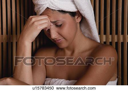 USA, Illinois, Metamora, woman relaxing in sauna View Large Photo Image Stock Image - USA, Illinois, Metamora, woman relaxing in sauna. Fotosearch