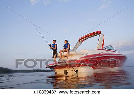 USA, Missouri, Stockton, Stockton Lake, boy (6-7) and girl (8-9) fishing from boat View Large Photo Image Stock Photo - USA, Missouri, Stockton, Stockton Lake, boy (6-7) and girl (8-9) fishing from boat. Fotosearch