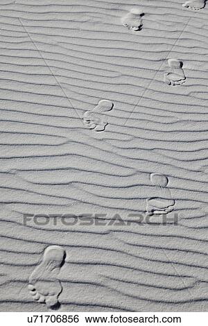 Stock Photograph - USA, New Mexico, Whitesands, Footprints on sand dunes. Fotosearch
