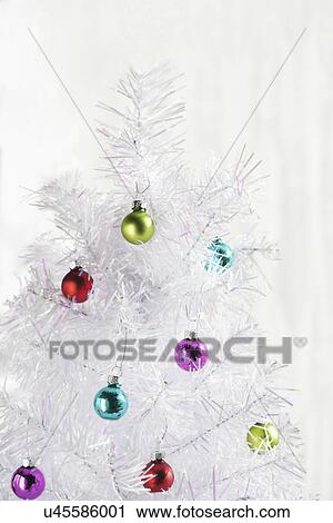 White Christmas tree with multi colored baubles View Large Photo Image Stock Image - White Christmas tree with multi colored baubles. Fotosearch