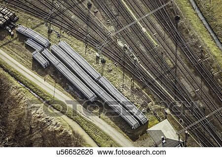 Stock Photograph - Aerial view of train tracks. Fotosearch