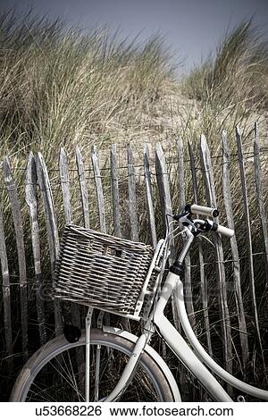 Close up of bicycle against sand dune fence, Vollendam, Netherlands View Large Photo Image Stock Photograph - Close up of bicycle against sand dune fence, Vollendam, Netherlands. Fotosearch