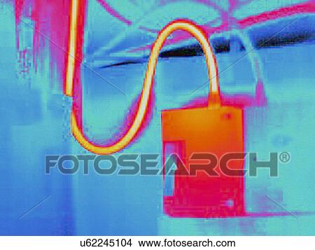 Picture - Infra red heat image of electricity supply cable and box. Fotosearch